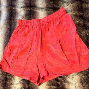 Zara Ladies Silky Shorts Front Patch Pockets Pull On Elasticated Waist Coral